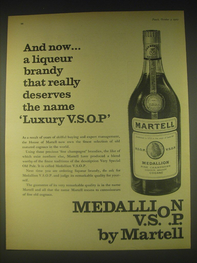1962 Martell Madallion V.S.O.P. Cognac Advertisement