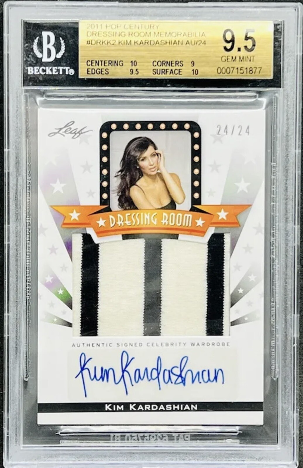 Kim Kardashian 2011 Leaf Pop Century Dressing Room Patch Auto 24/24 BGS 9.5 Kim Kardashian 2011 Leaf Pop Century Dressing Room Patch Auto 24/24 BGS 9.5