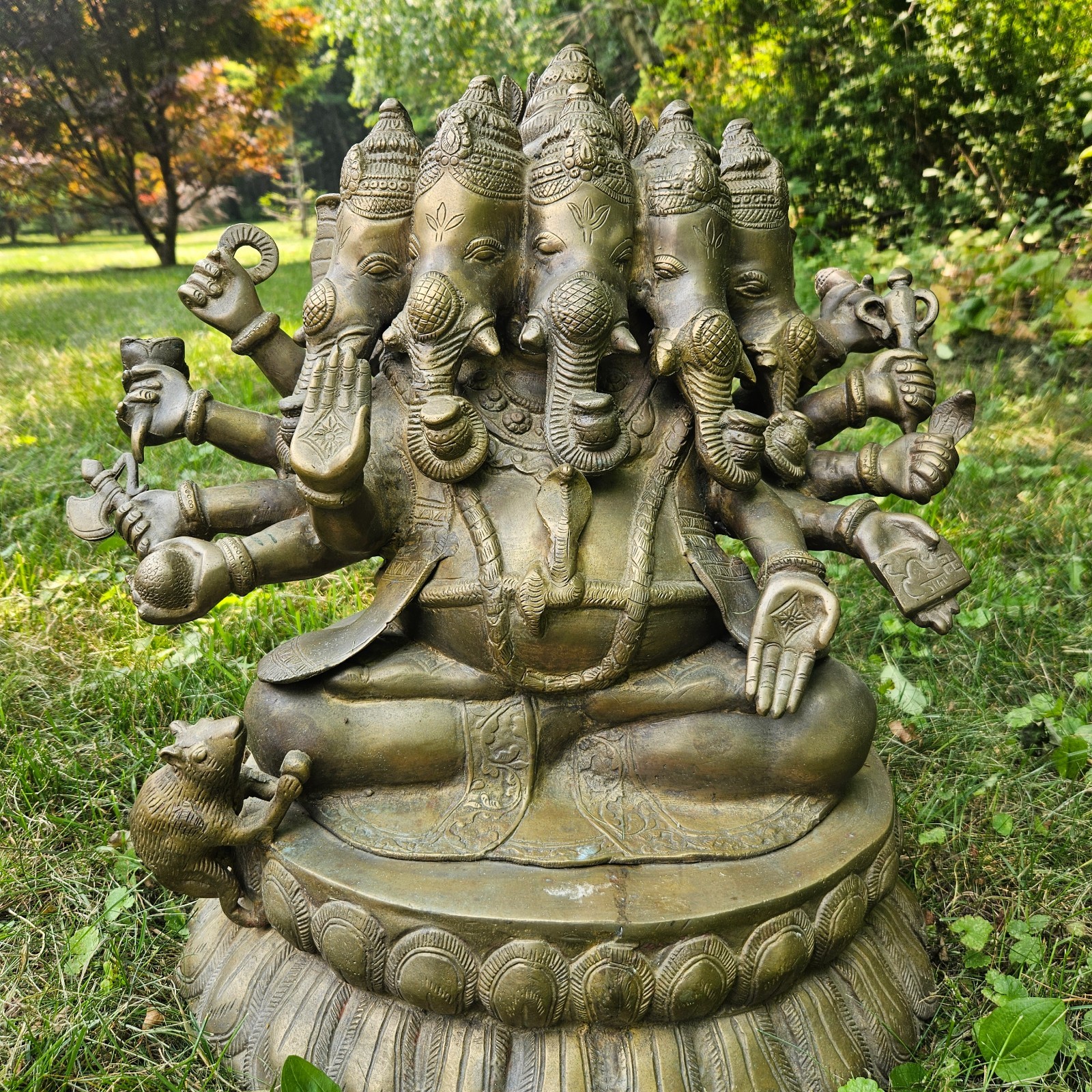 Five-Headed Seated Ganesha Idol with Ten Arms Brass Statue 17” Handmade in India Five-Headed Seated Ganesha Idol with Ten Arms Brass Statue 17” Handmade in India