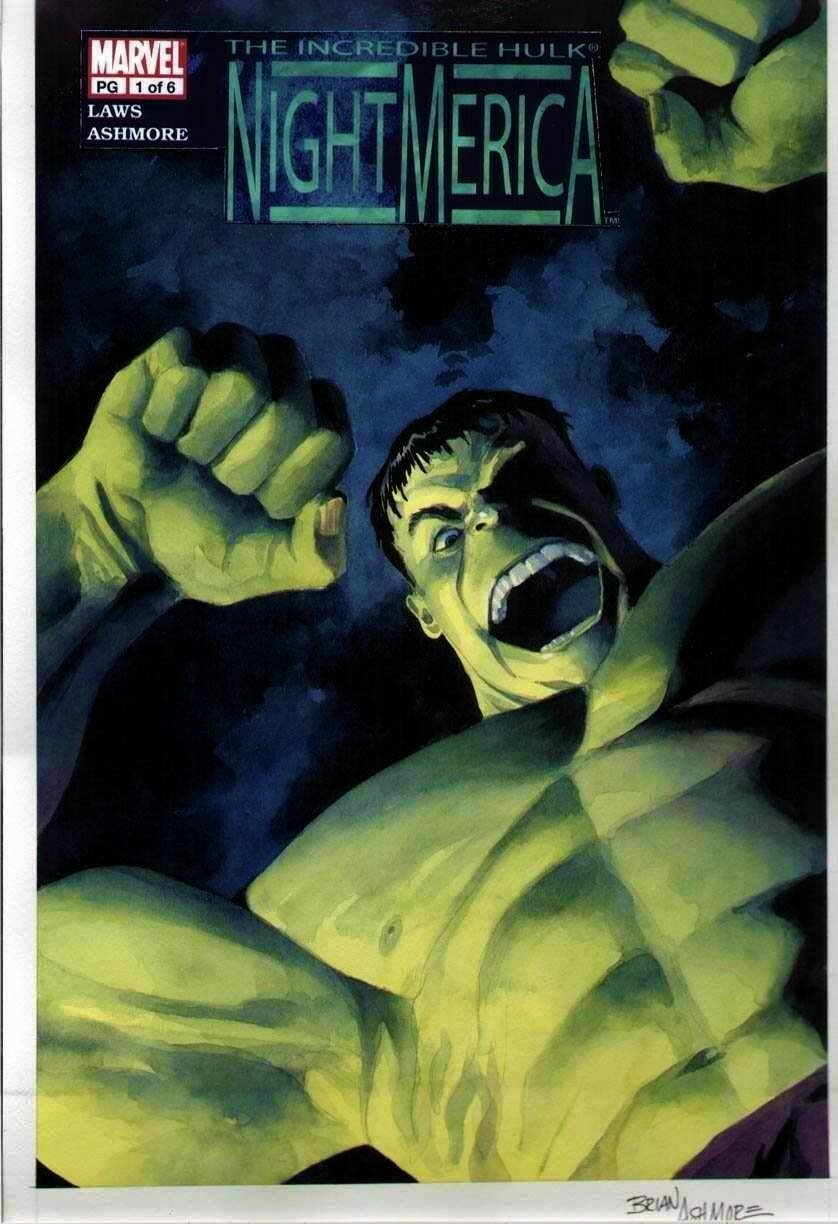 BRIAN ASHMORE, - Incredible Hulk, Night America #1 cover; full painting, large BRIAN ASHMORE, - Incredible Hulk, Night America #1 cover; full painting, large