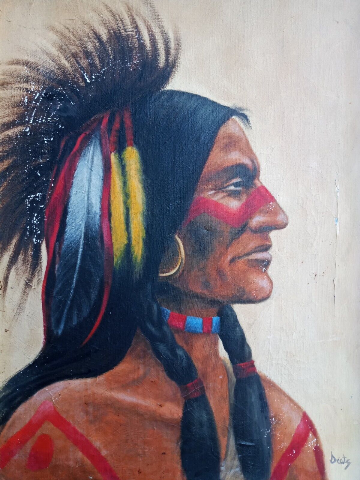 Vtg Native American Portrait James Dietz CA WA Illustrator Magazine Oil Painting