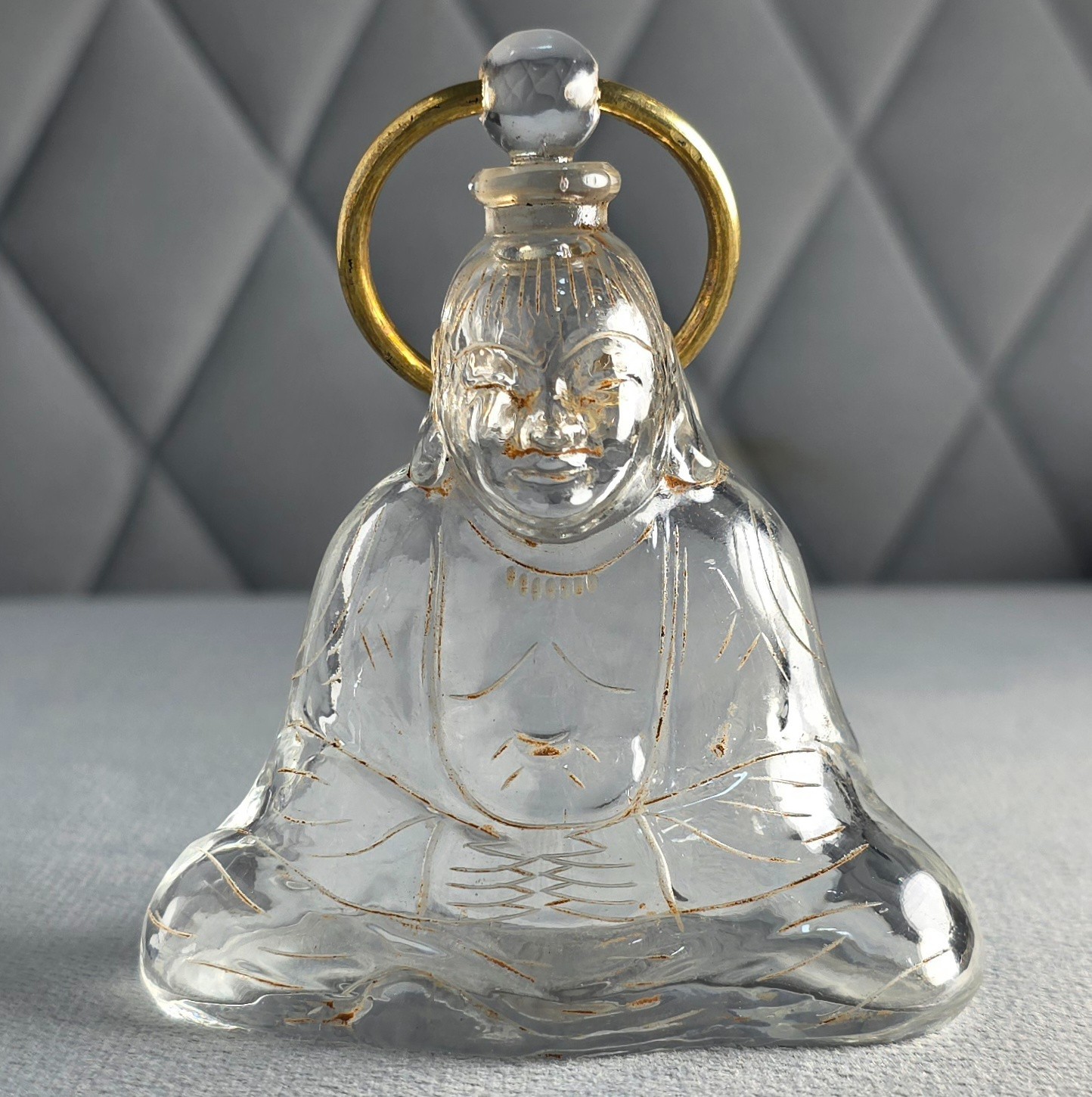 C1920 ULTRA RARE OLD VINTAGE HOUBIGANT BUDDHA PERFUME BOTTLE ANTIQUE BACCARAT