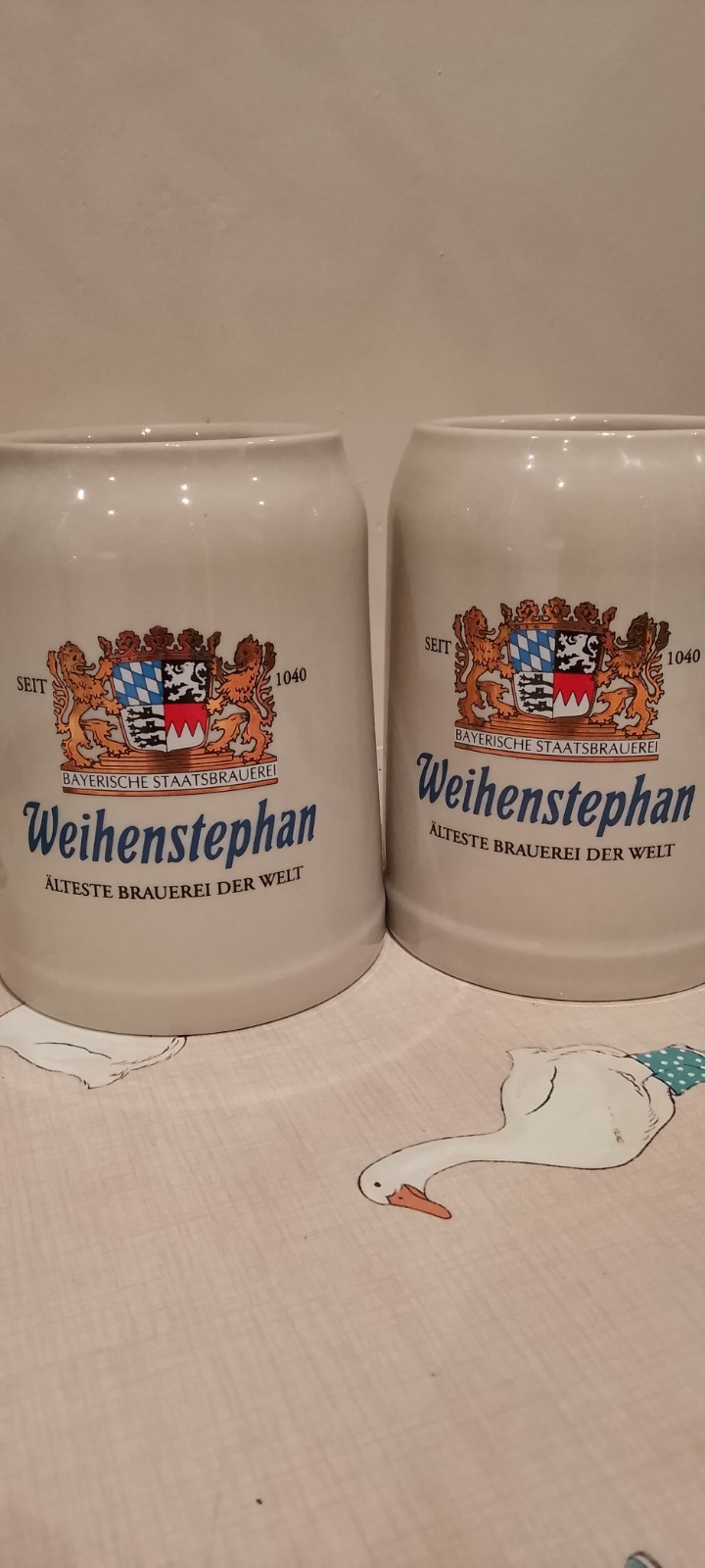 2 x Weihenstephan Lager Bavarian Beer Mug Jugs Tankard Steins Man Cave VINTAGE