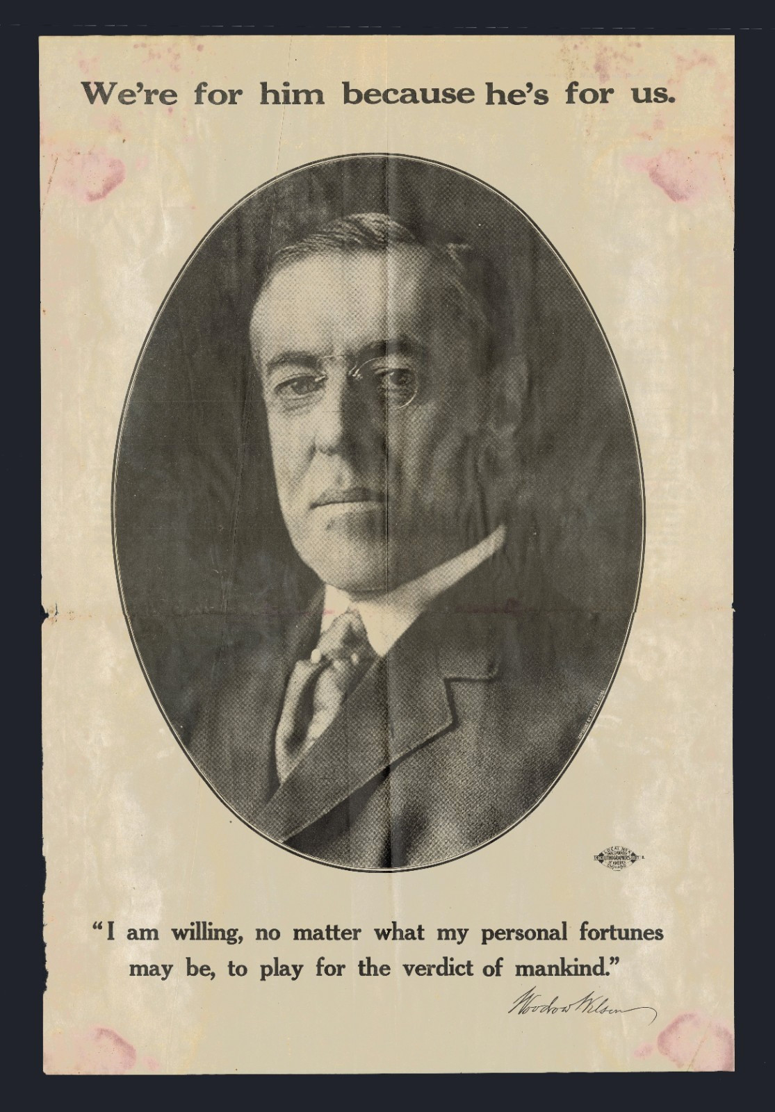 1916 Woodrow Wilson Original Presidential Campaign Poster 13.75x20 99.9% Intact