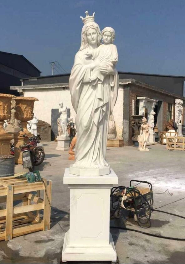Nice Large Carved Marble Statue of Mary, Blessed Mother with Child - MMJ7 Nice Large Carved Marble Statue of Mary, Blessed Mother with Child - MMJ7