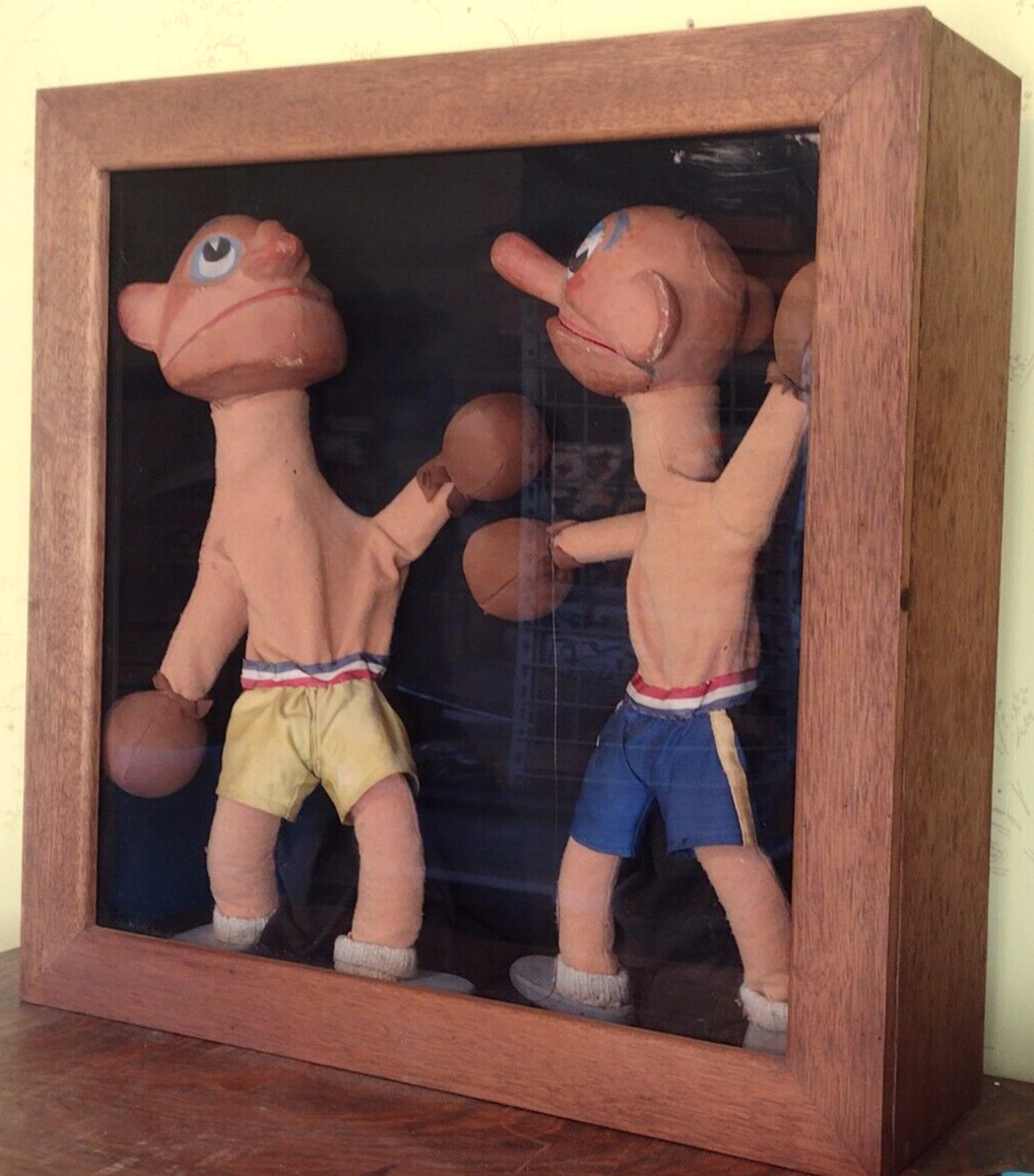 ULTRA RARE Bil Baird Original Pair Boxing Puppets w/ Custom Display Case