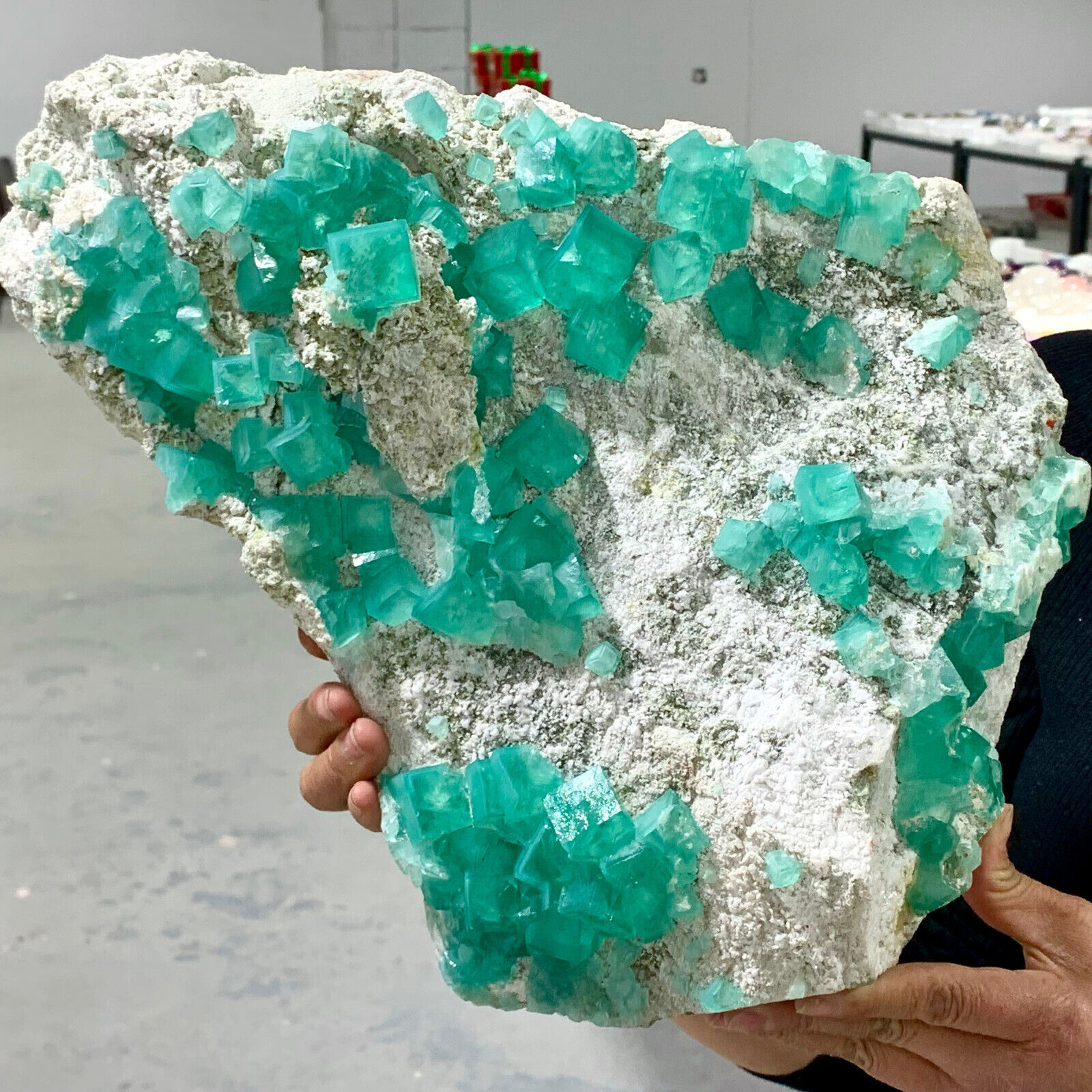 22LB  Rare transparent Green cubic fluorite crystal samples/China