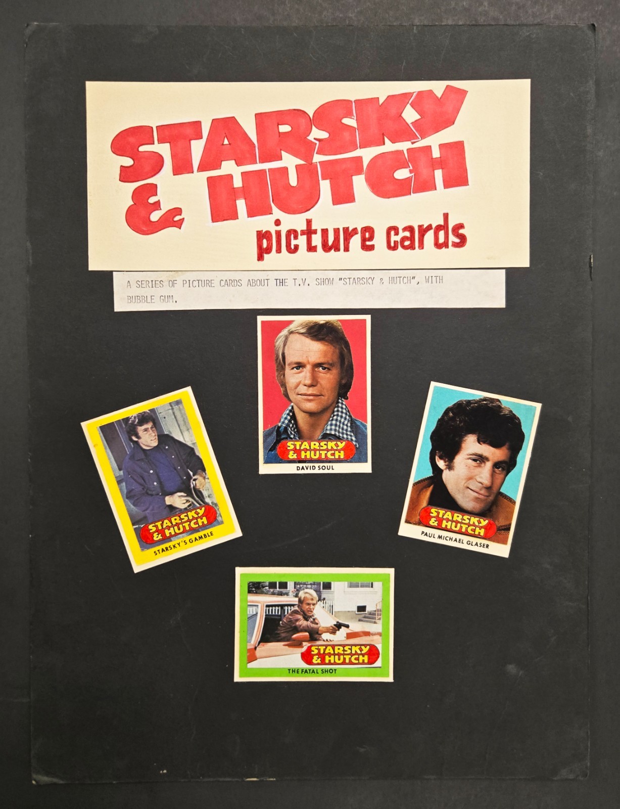1975 Topps Starsky & Hutch: 4 Prototype Cards on Art Board - One of a kind