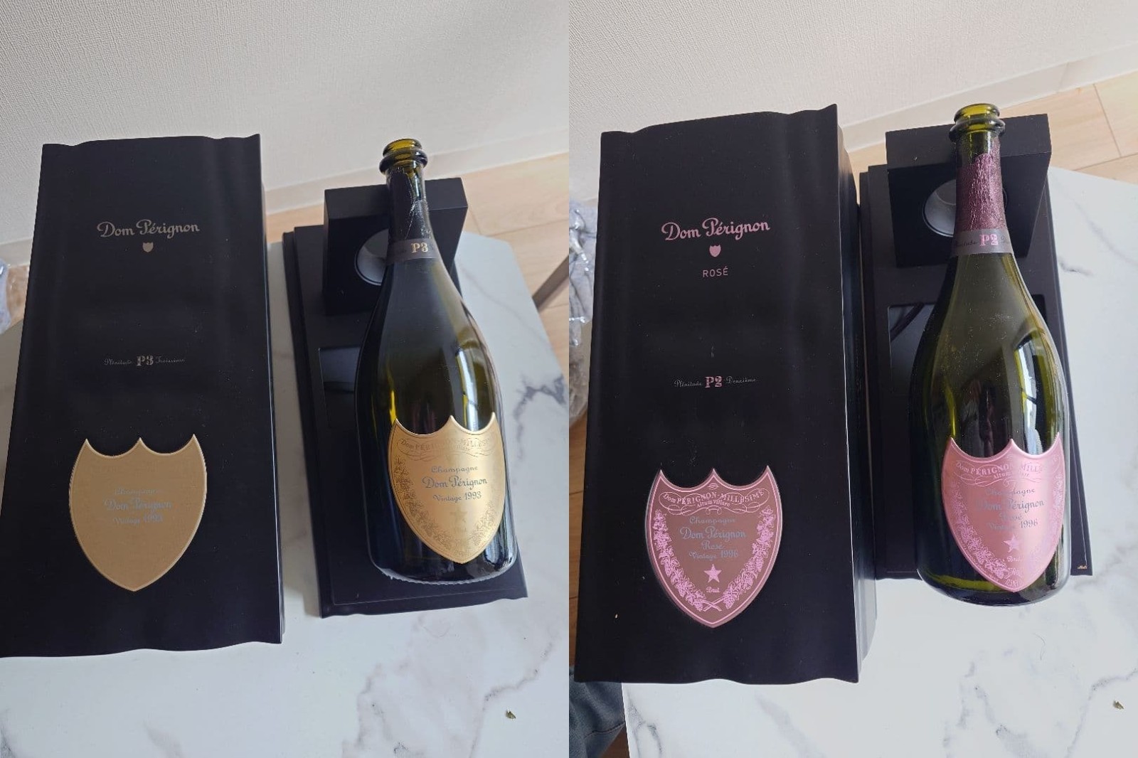 Dom Perignon P3 1993 and P2 ROSE 1996 Champagne 750ml Empty Bottle from JP Dom Perignon P3 1993 and P2 ROSE 1996 Champagne 750ml Empty Bottle from JP