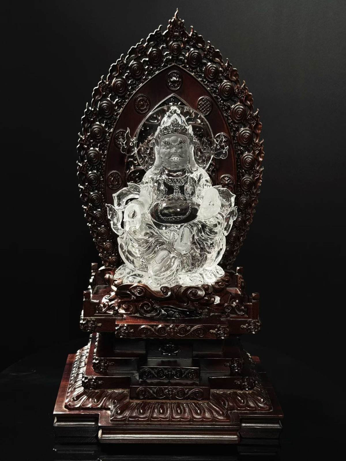 17.7LB Rare Top Natural Clear Quartz Carved Huang Cai Shen Crystal Decor+stand 17.7LB Rare Top Natural Clear Quartz Carved Huang Cai Shen Crystal Decor+stand