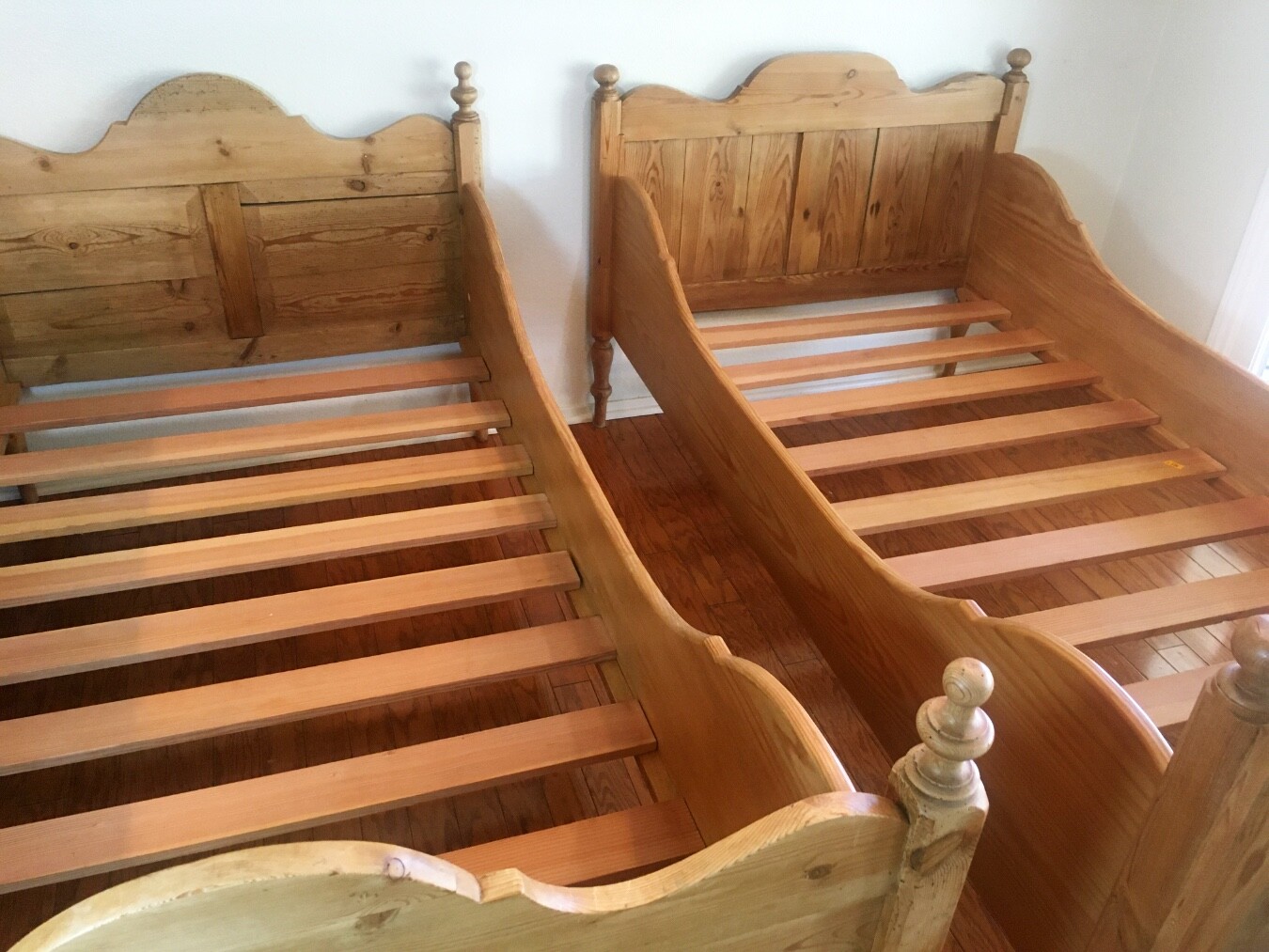 Pair Antique Twin Pine Beds, cot style, Danish, modified to US matress Pair Antique Twin Pine Beds, cot style, Danish, modified to US matress