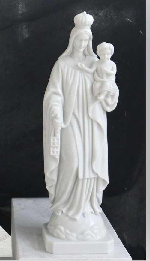 Nice Carved Marble Statue of Mary w/ Child, Our Lady of Mount Carmel, 32 Nice Carved Marble Statue of Mary w/ Child, Our Lady of Mount Carmel, 32
