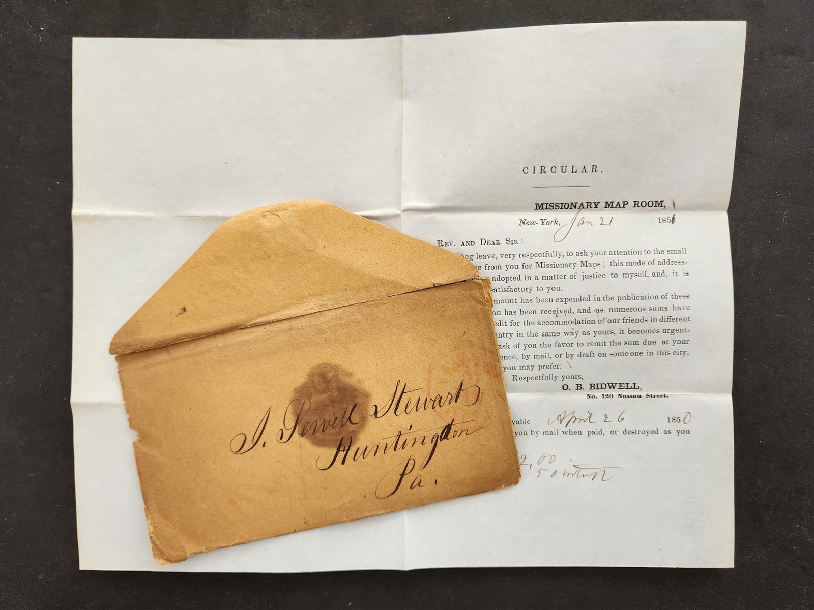 1850 antique MISSIONARY MAP ROOM CIRCULAR letter envelope PAYMENT DUE bidwell 1850 antique MISSIONARY MAP ROOM CIRCULAR letter envelope PAYMENT DUE bidwell