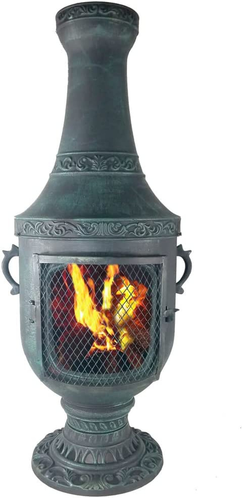 The Blue Rooster Venetian Cast Aluminum Grill & Oven Chiminea in Antique Green