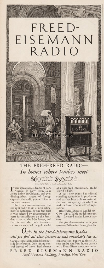 1926 Freed Eisemann Radio Receivers Brooklyn NY Antique 1920s Magazine Ad