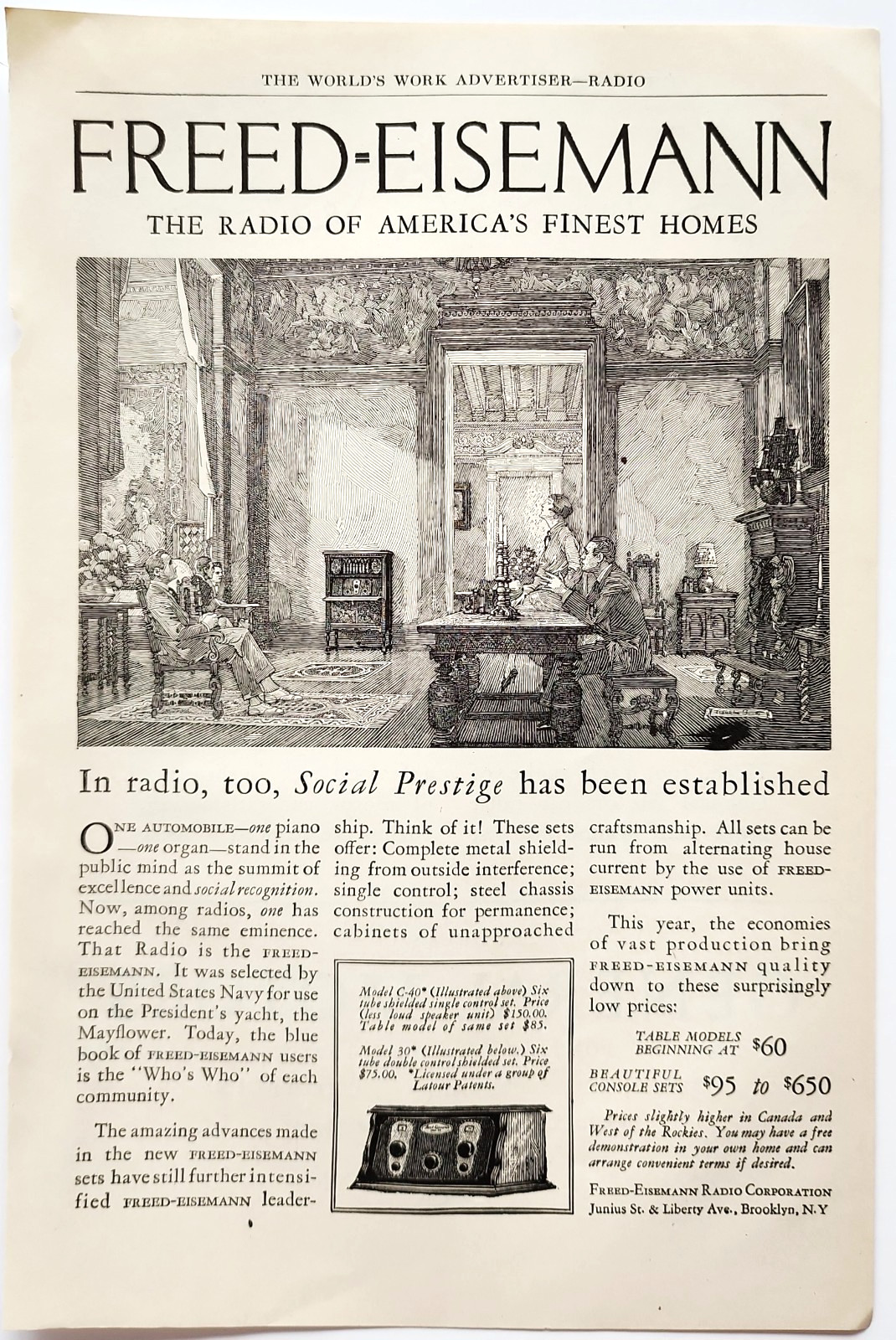 1926 Freed Eisemann Radio Advertisement Brooklyn NY Music Vintage Sound 1926 Freed Eisemann Radio Advertisement Brooklyn NY Music Vintage Sound