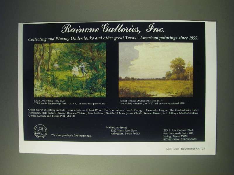 1989 Rainone Galleries Ad - Children in Brackenridge Park by Julian Onderdonk