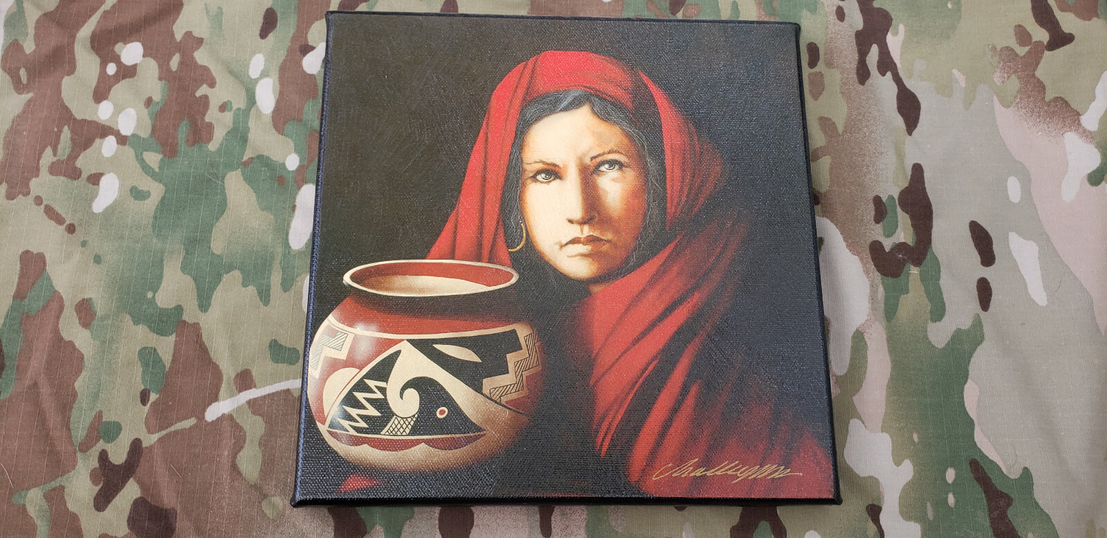 Rare JD Challenger Signed Native American Indian Art Canvas Genuine 4