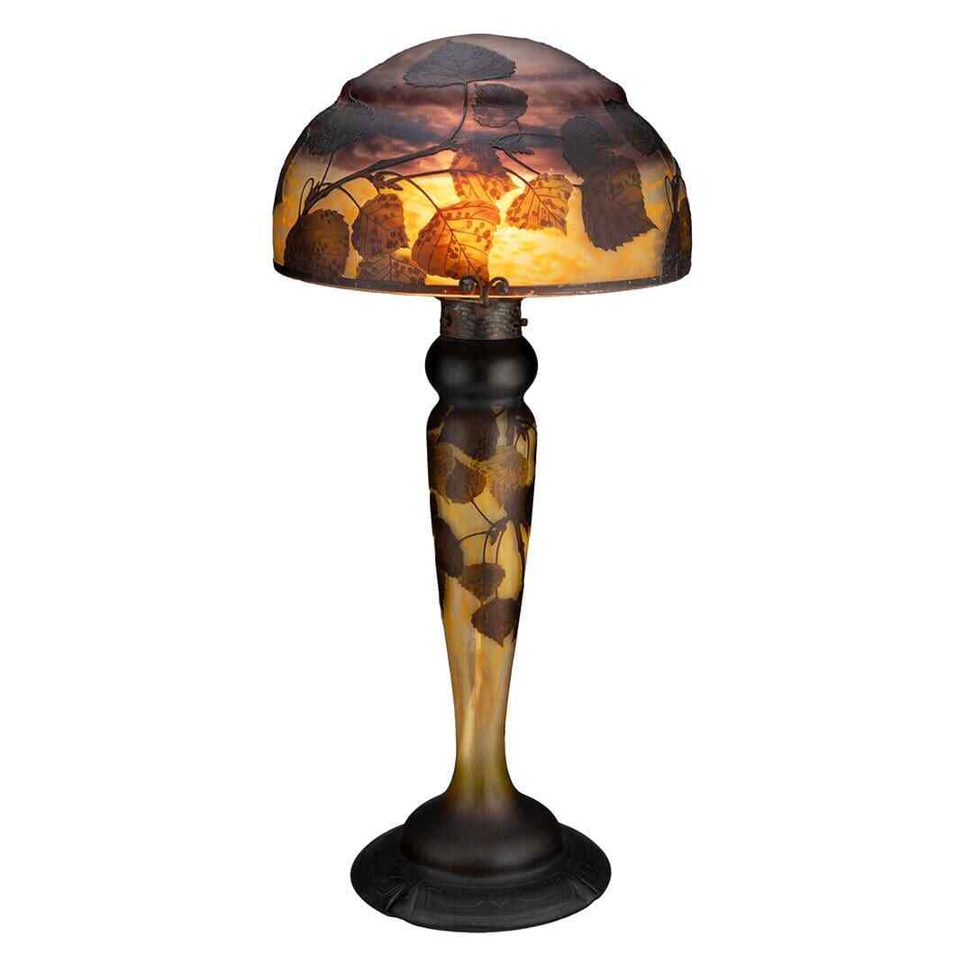 Daum Overlaid and Acid-Etched Glass Poplar Table Lamp, circa 1910 Daum Overlaid and Acid-Etched Glass Poplar Table Lamp, circa 1910