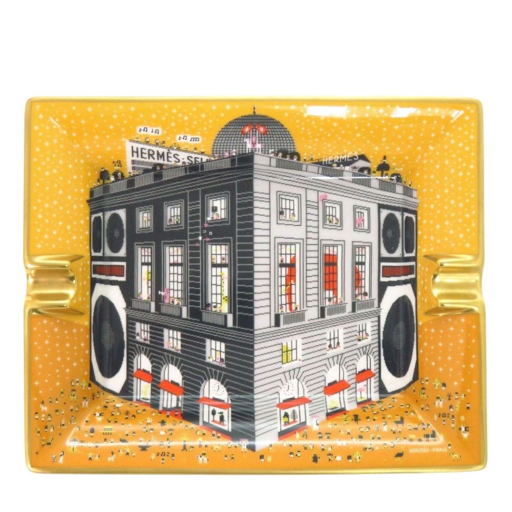 HERMES 3H Faubourg Party Ashtray Yellow Gray Porcelain 20cm x 16cm x 4cm
