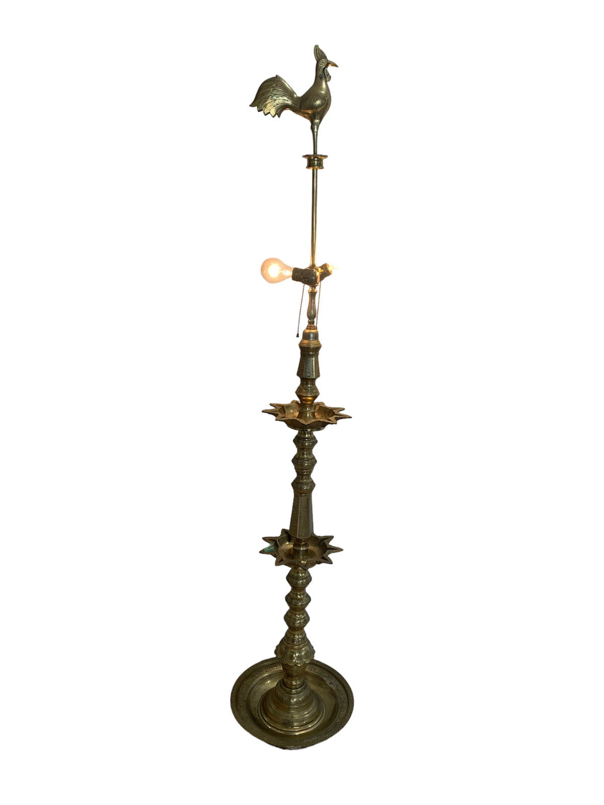 Traditional Rooster  Brass Oil lamp Hindu Religious Floor Lamp Sri Lankan
