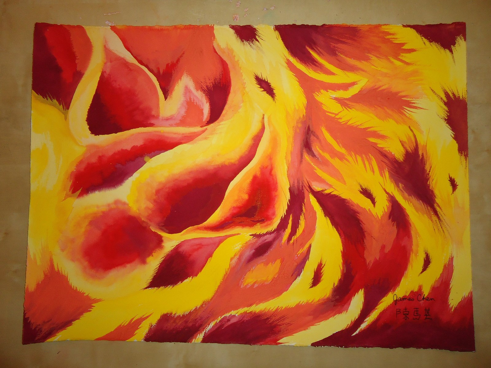 ORIGINAL HUGE PAINTING ENTITLED ''THE BURNING FLAME'' BY COMIC ARTIST JAMES CHEN ORIGINAL HUGE PAINTING ENTITLED ''THE BURNING FLAME'' BY COMIC ARTIST JAMES CHEN