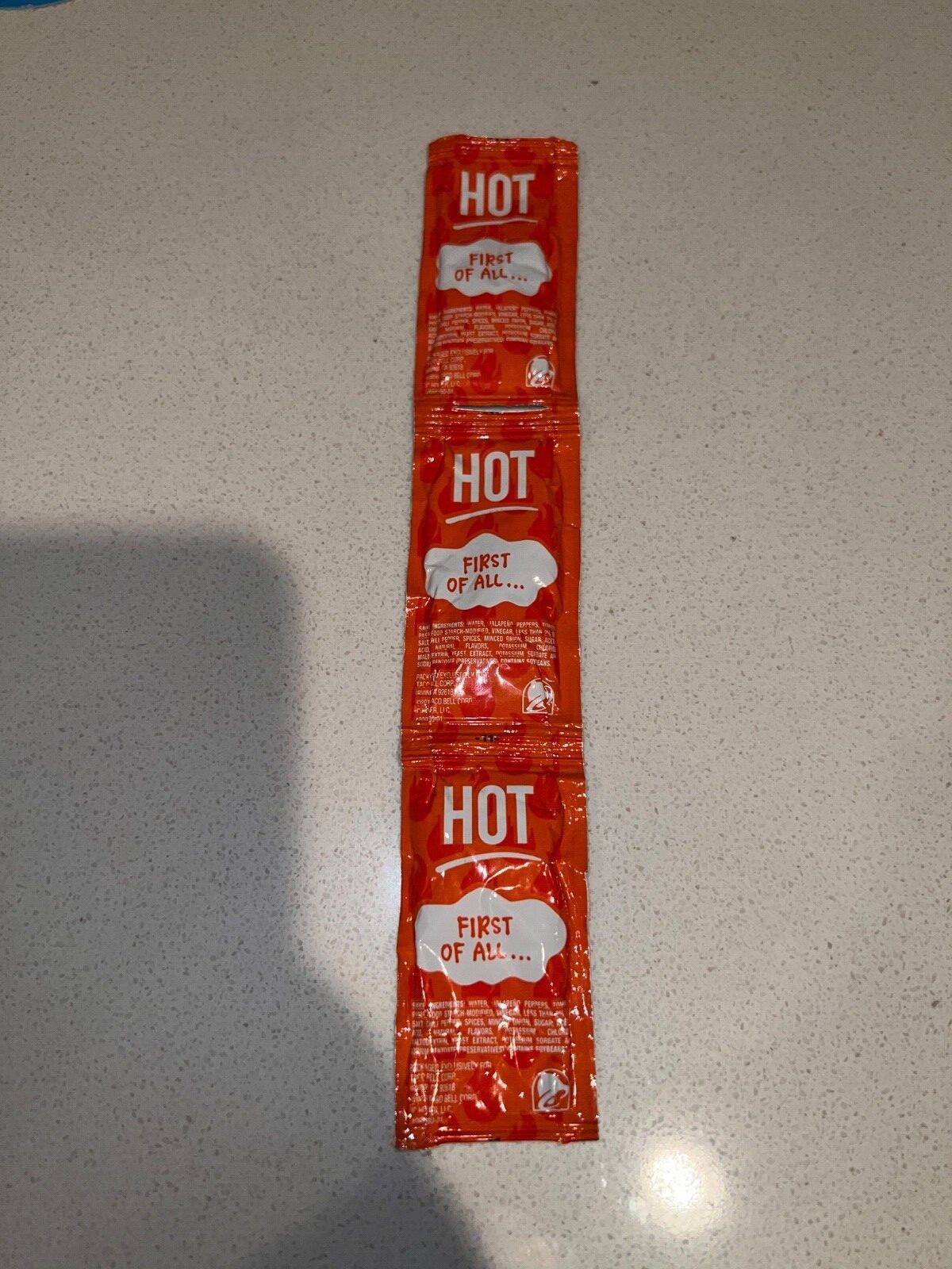 3 EMPTY UNCUT TACO BELL SAUCE. All 3 packets are connected to each other RARE 3 EMPTY UNCUT TACO BELL SAUCE. All 3 packets are connected to each other RARE