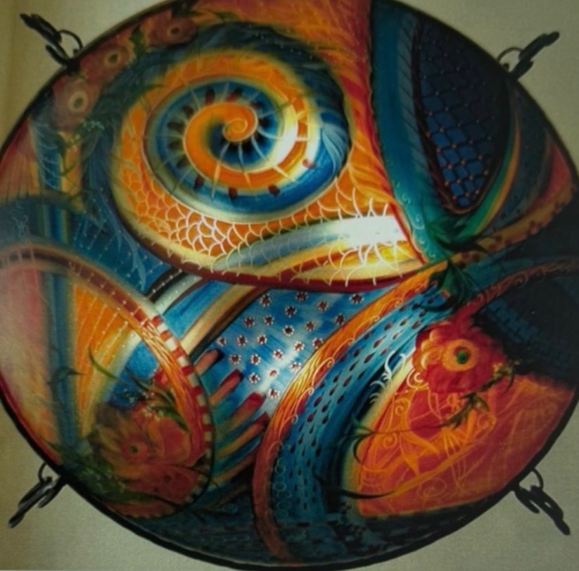 Ulla Darni Original Reverse Hand-Painted Glass Chandelier Artwork (34”)