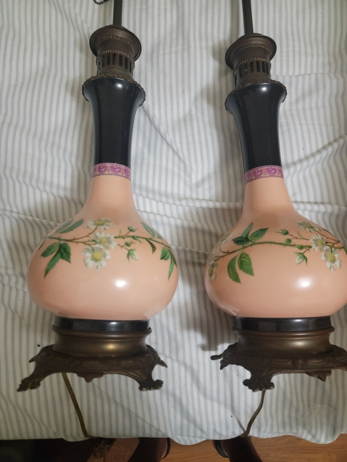 Pair Of Antique French Paris Pink Porcelain Lamps. Makers Mark . Rare Piece Pair Of Antique French Paris Pink Porcelain Lamps. Makers Mark . Rare Piece