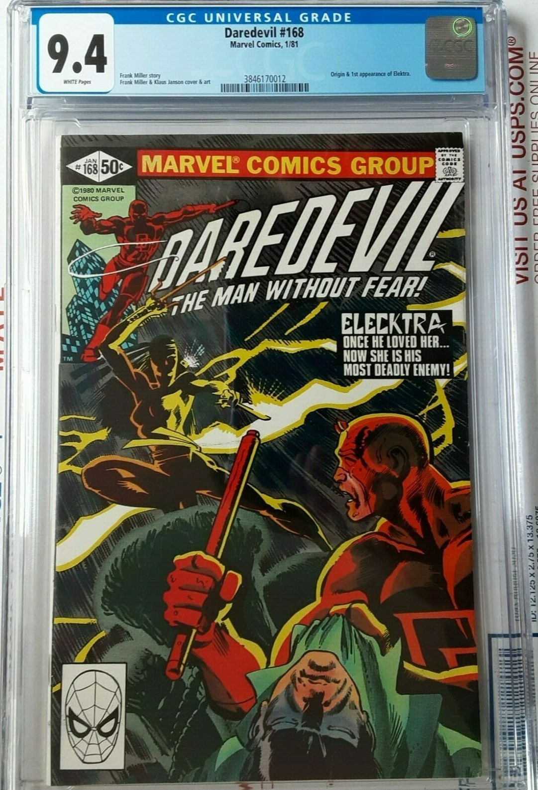 Daredevil #168 CGC 9.4 WHITE Pages(1981) Frank Miller 1st Elektra 1st MILLER STO Daredevil #168 CGC 9.4 WHITE Pages(1981) Frank Miller 1st Elektra 1st MILLER STO