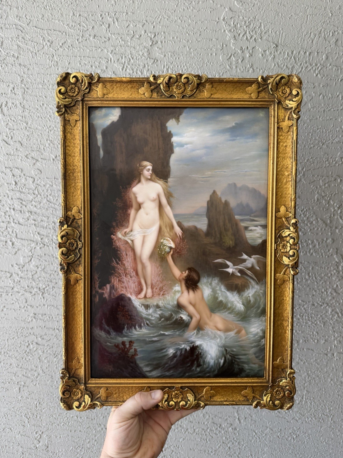 Antique KPM Berlin Hotel Bristol Porcelain Plaque Wagner Nude The Rock And Wave