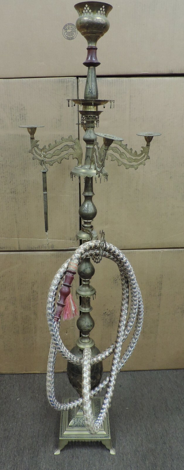 Vintage Hookah 6' Tall Brass Saudi Arabia 1960s Era EXCELLENT ORIGINAL CONDITION