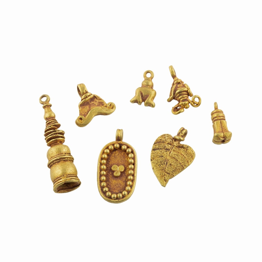 Ancient South East Asian Burmese Pyu Gold Amulet Pendants  0.7 ~ 2.5cm, 7pcs, 9g
