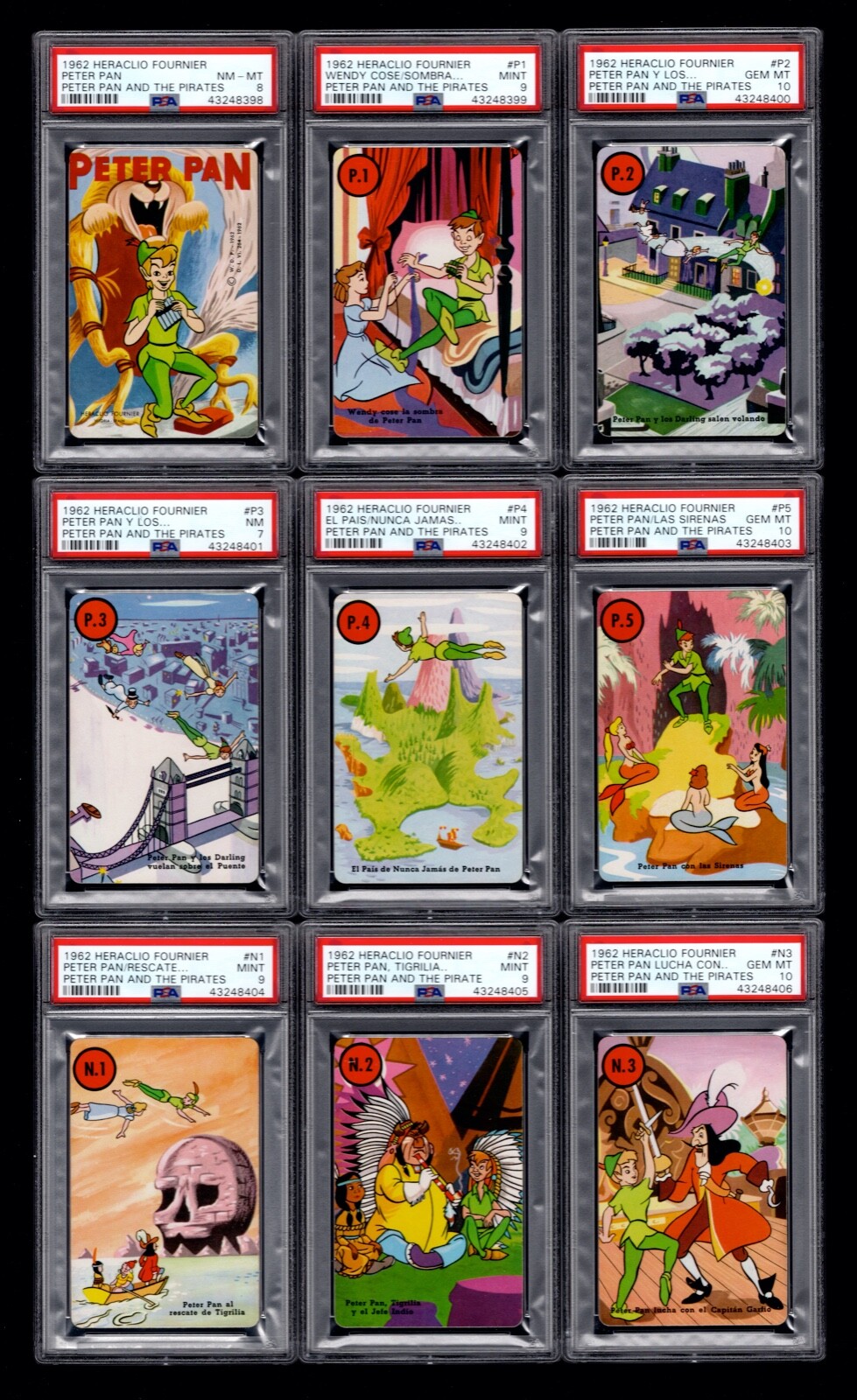 PETER PAN 1962 WALT DISNEY Fournier (Complete Set of 44 PSA Graded Cards) RARE PETER PAN 1962 WALT DISNEY Fournier (Complete Set of 44 PSA Graded Cards) RARE