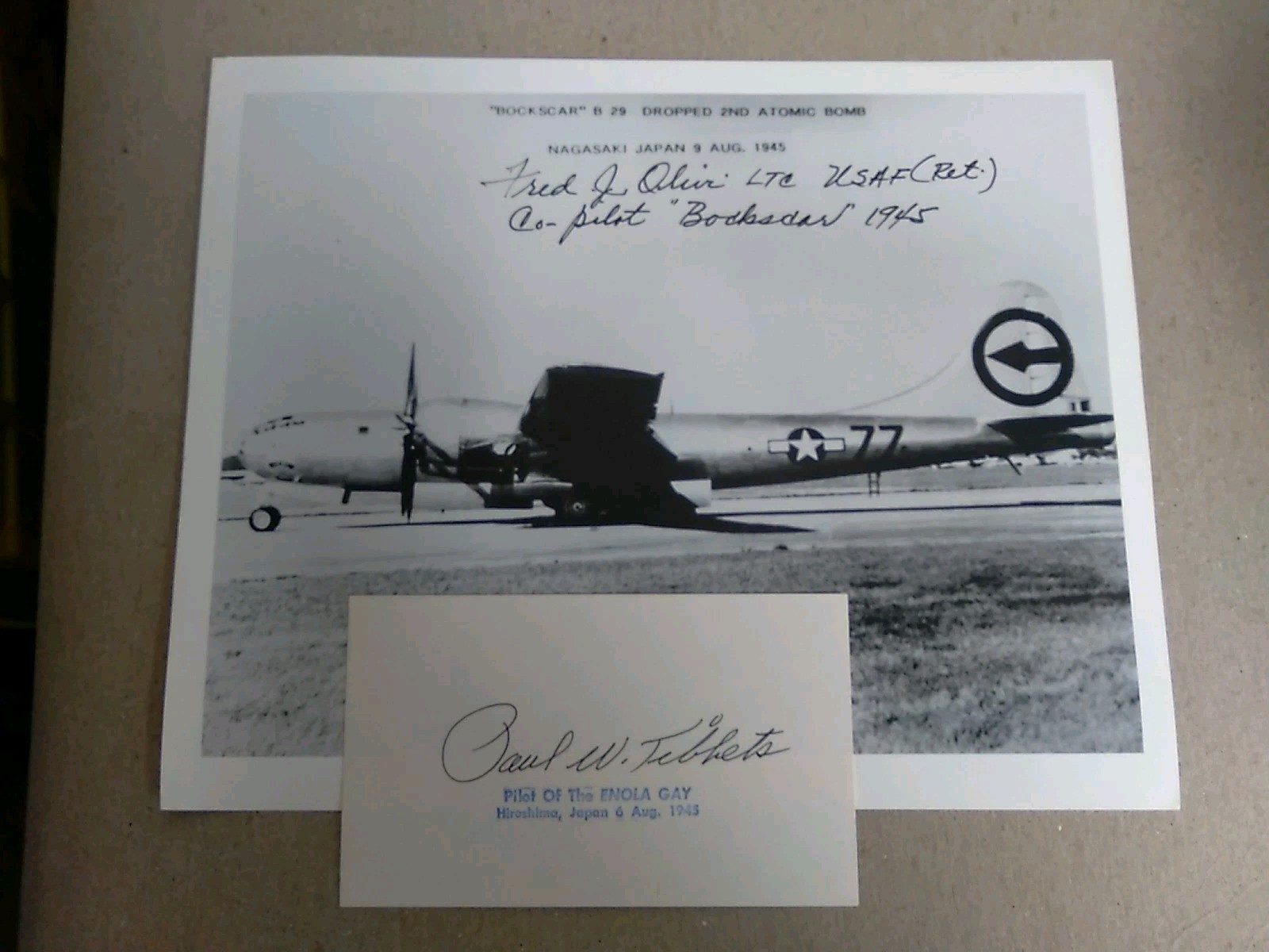 Bockscar B29 Dropped 2nd Atomic Bomb Nagasaki Japan 9.8.1945 Pilots Autographed 