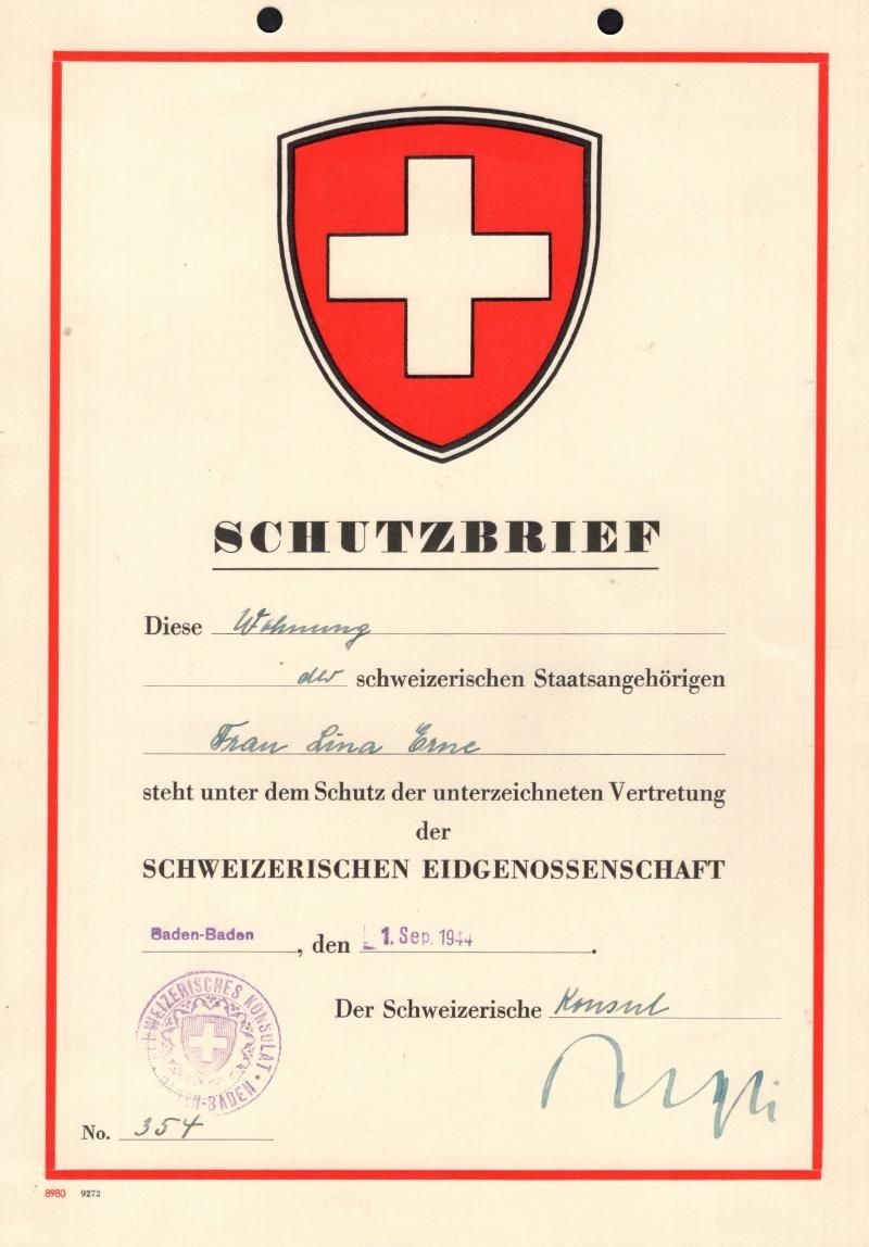 WWII Swiss Embassy Protection Letter – For Berlin 1945 – Swiss Citizen – Rare