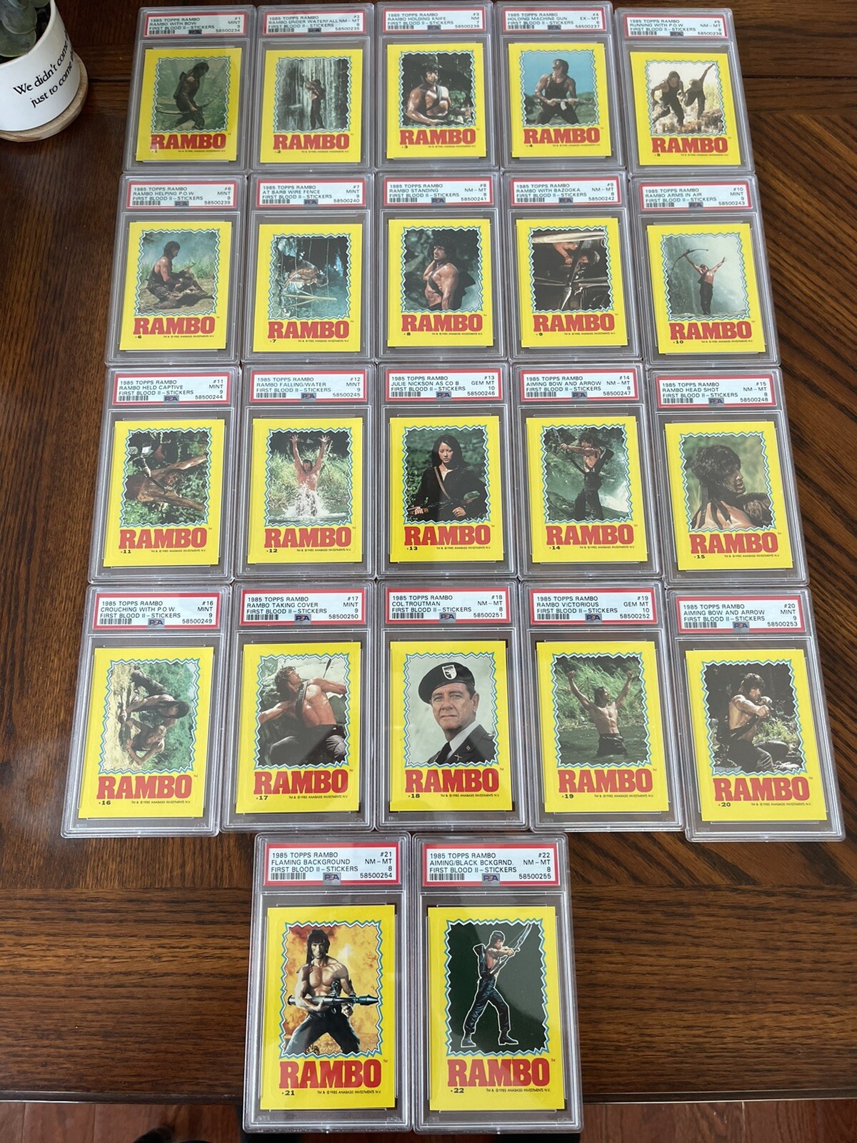 1985 Topps Rambo First Blood II Sticker 22 Sticker Set Various PSA Grades 1985 Topps Rambo First Blood II Sticker 22 Sticker Set Various PSA Grades