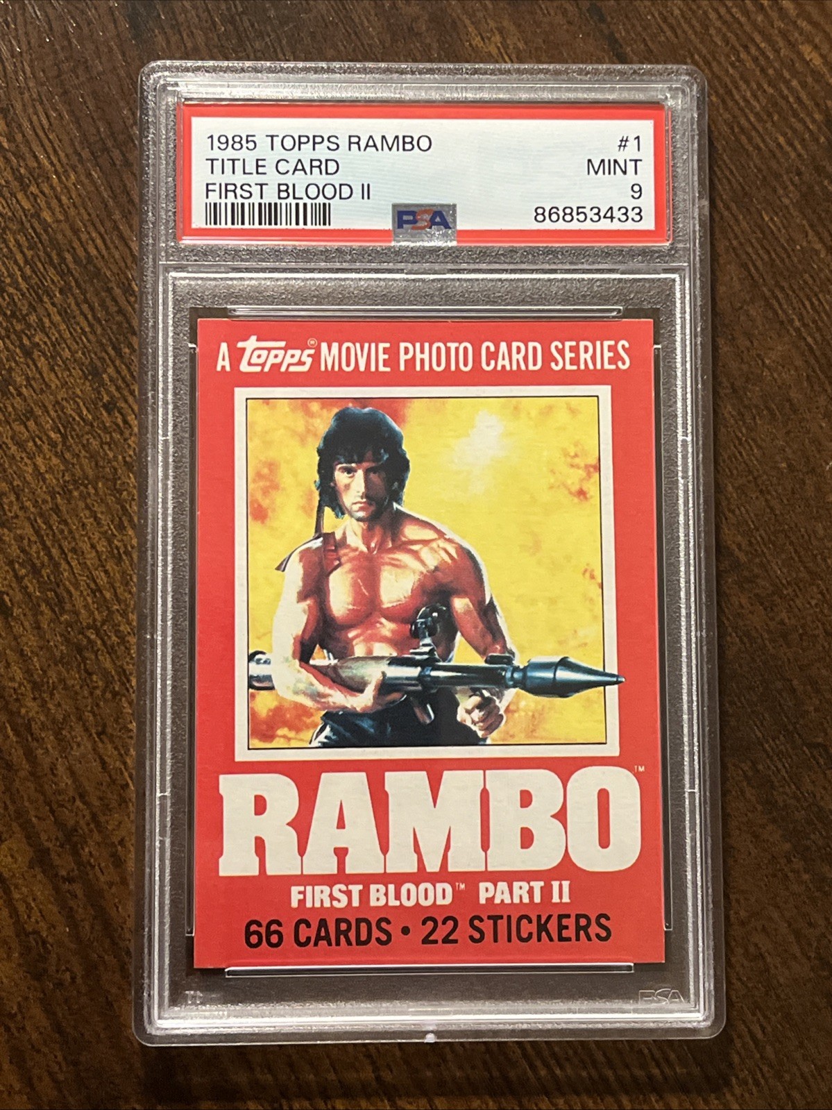 1985 Topps Rambo First Blood II Title Card #1 Stallone PSA 9 Pop 1 None Higher 1985 Topps Rambo First Blood II Title Card #1 Stallone PSA 9 Pop 1 None Higher