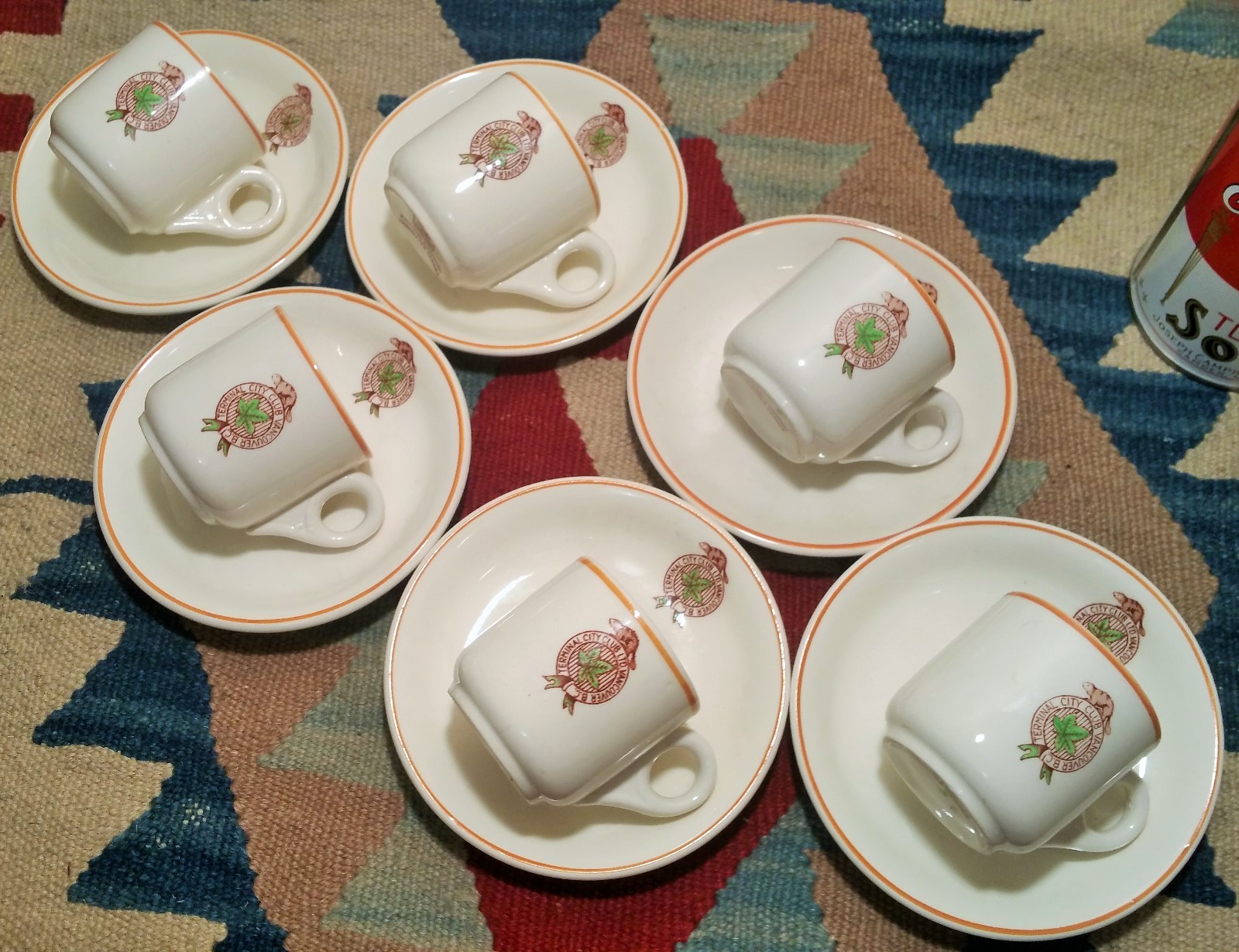 6 Terminal City Club vtg globe pottery tea coffee cup demitasse vancouver B.C. 6 Terminal City Club vtg globe pottery tea coffee cup demitasse vancouver B.C.