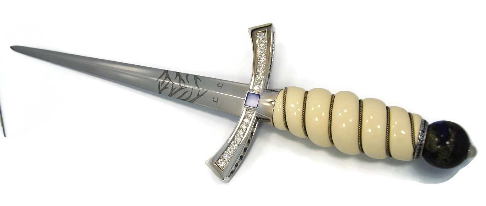 Belvedere Jade Jagger Dagger 18K White Gold Diamond Pale Sapphires