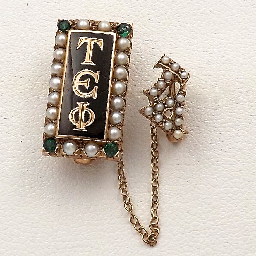 14k Gold Tau Epsilon Phi Enamel Emerald Seed Pearl Fraternity Pin Vintage 6gr 14k Gold Tau Epsilon Phi Enamel Emerald Seed Pearl Fraternity Pin Vintage 6gr