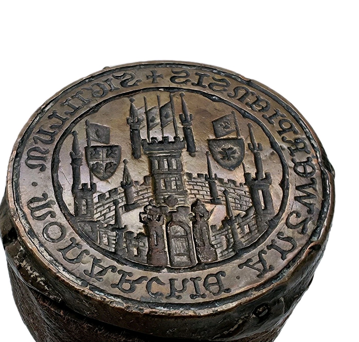 Rare 1269 Medieval Margraviate of Antwerp Royal Bronze Civic Seal Matrix Belgium