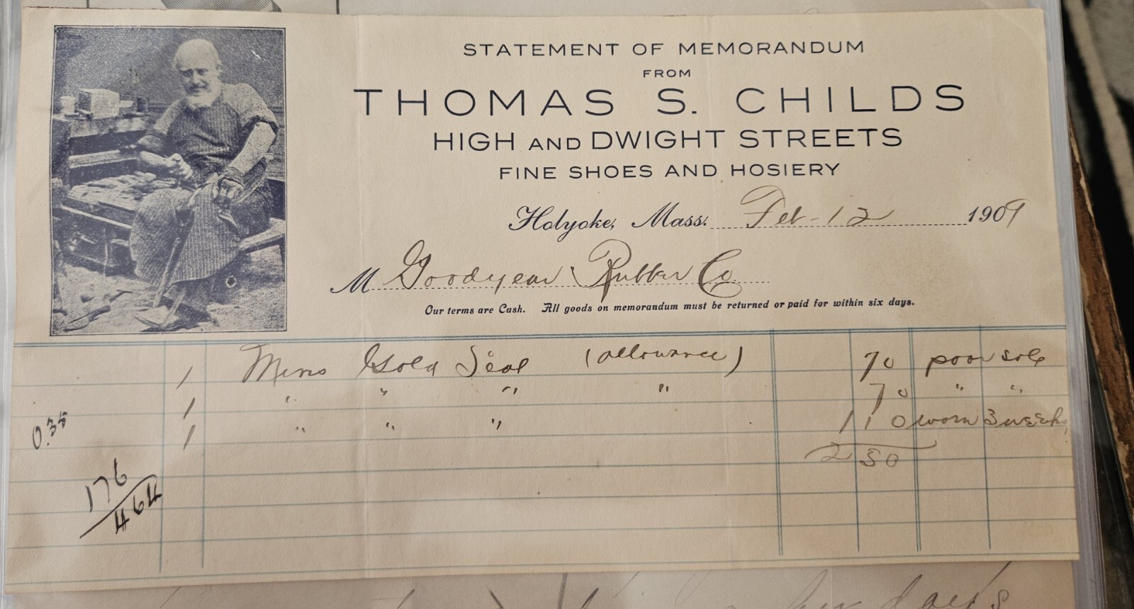 Great 1907 Thomas S Childs Shoes Hosiery COBBLER HIGH ST. Holyoke Massachusetts 
