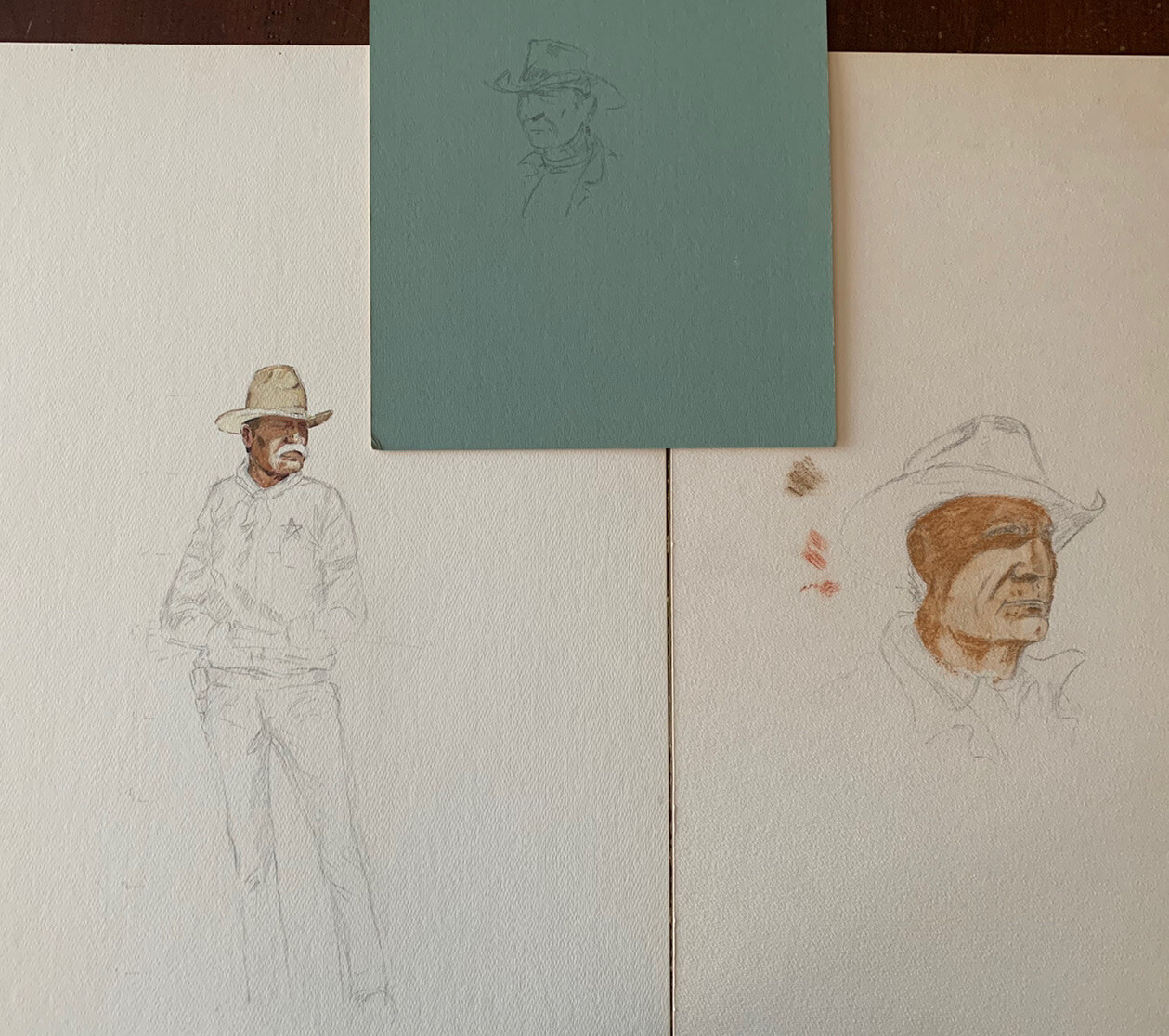 Lot of 3 Curtis Wingate Original Unfinished Sketch/ Watercolor on Board - Cowboy Lot of 3 Curtis Wingate Original Unfinished Sketch/ Watercolor on Board - Cowboy