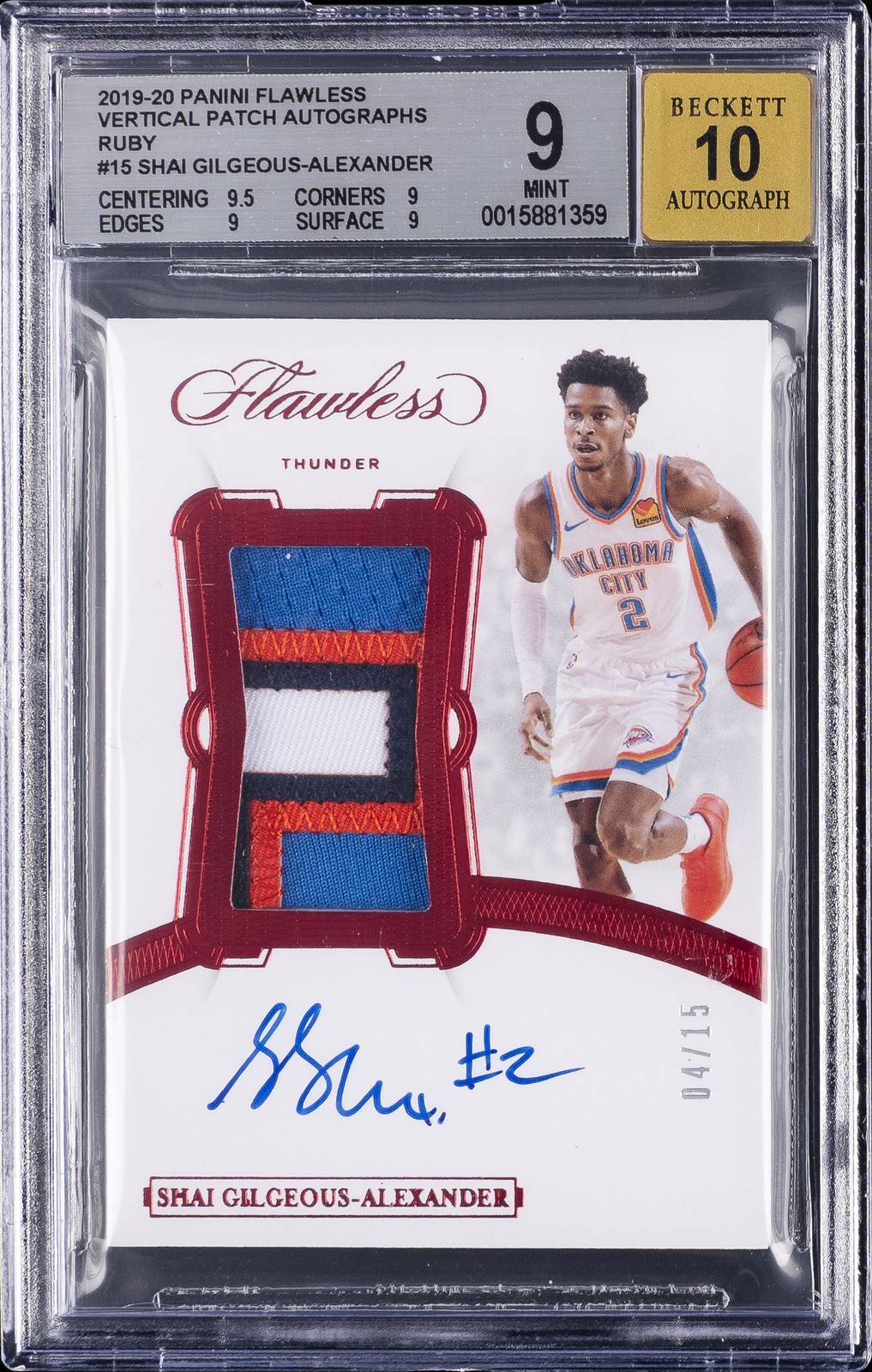 2019-20 PANINI FLAWLESS VERTICAL PATCH AUTOS RUBY SHAI GILGEOUS-ALEXANDER BGS 9 2019-20 PANINI FLAWLESS VERTICAL PATCH AUTOS RUBY SHAI GILGEOUS-ALEXANDER BGS 9