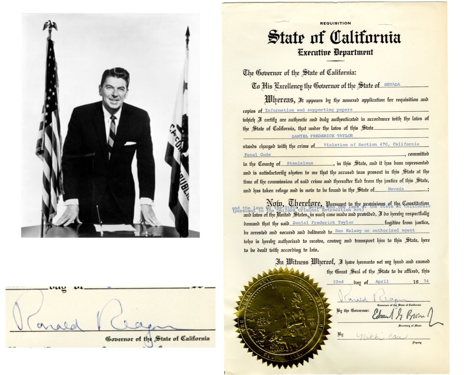 Ronald Reagan Signed Requisition Document as Governor for a Nevada Forger Ronald Reagan Signed Requisition Document as Governor for a Nevada Forger