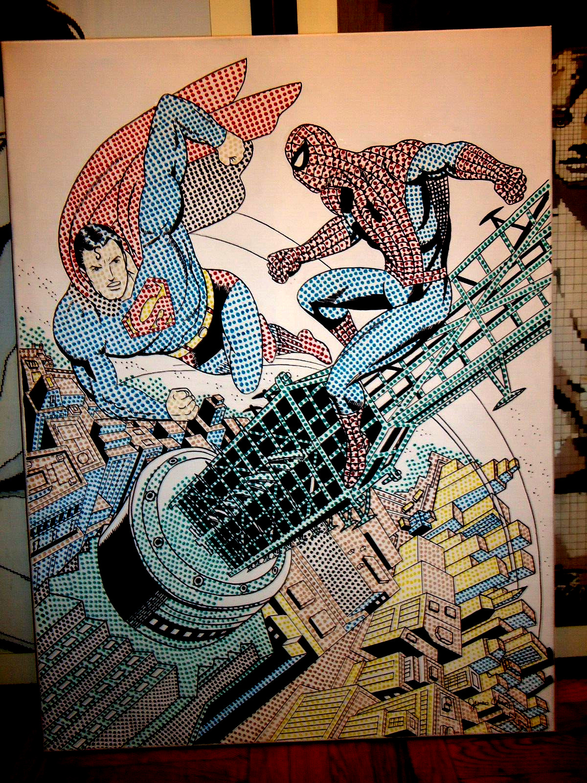 SUPERMAN VS SPIDER-MAN HUGE 30'' X 40'' POP ART PAINTING ON CANVAS SUPERMAN VS SPIDER-MAN HUGE 30'' X 40'' POP ART PAINTING ON CANVAS