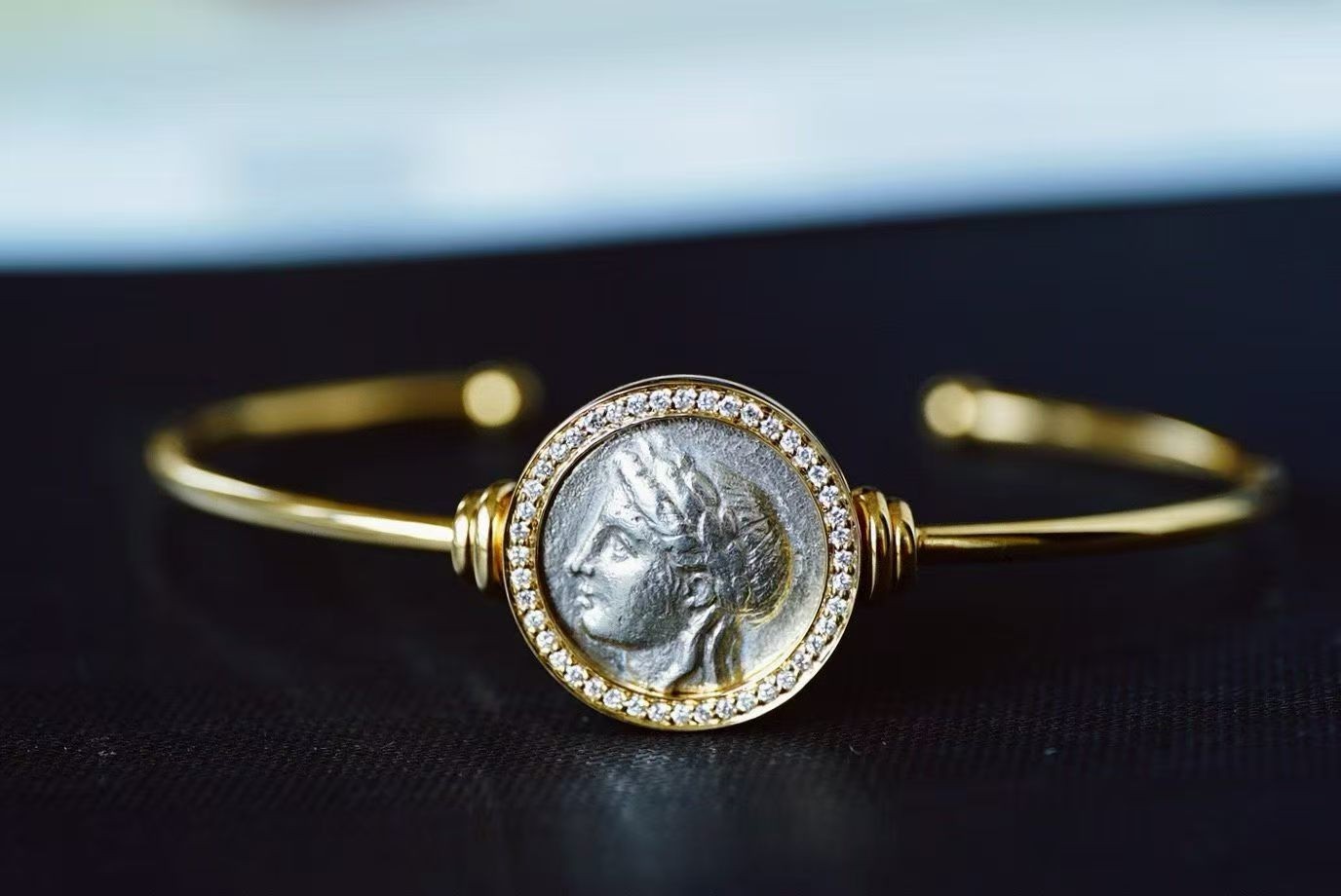 9.25g 18k Gold Inlay Ancient Greece Apollo Silver coins from2260 years bracele