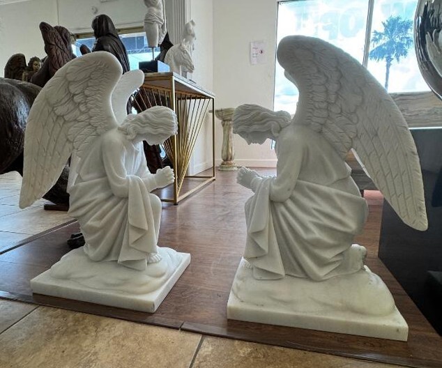 + Pair of Solid Marble Angel Statues, 28