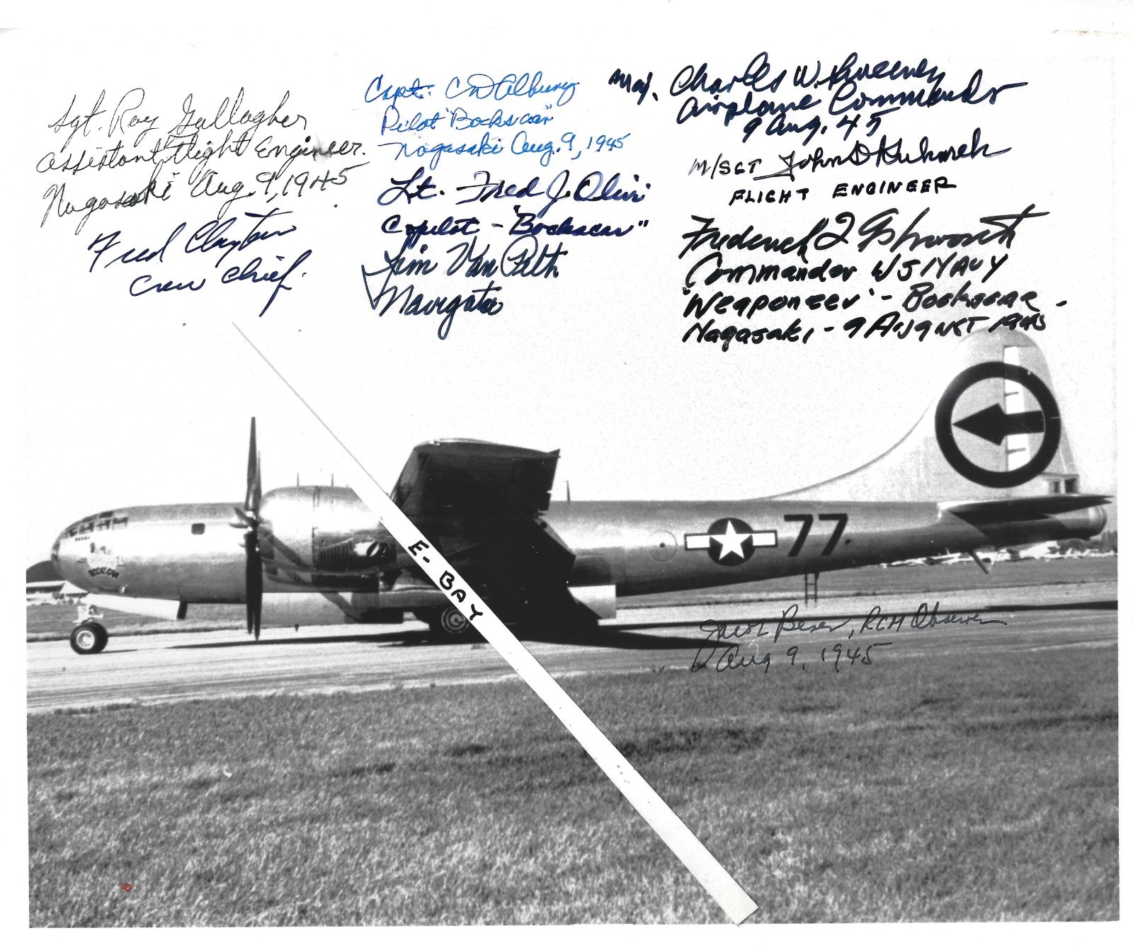 Bockscar, Nagasaki, Crew C-15, Multi Signed x9, 509th Composite Group, WWII